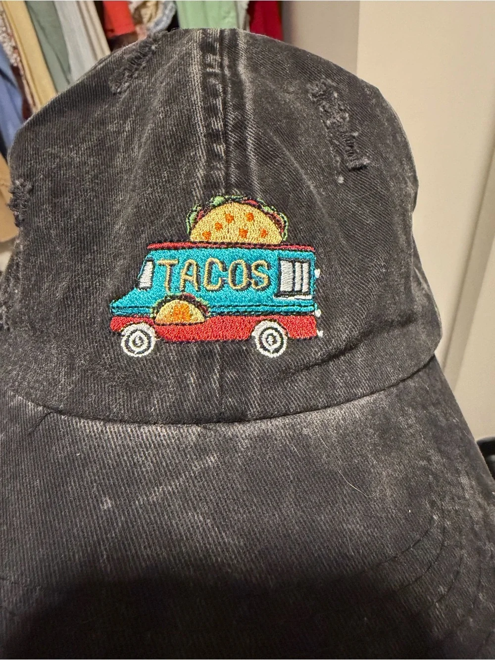 Adjustable Black Distressed Taco Truck Embroidered Baseball Cap